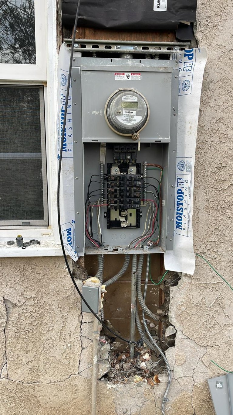 Exterior service upgrade with new meter and panel during installation