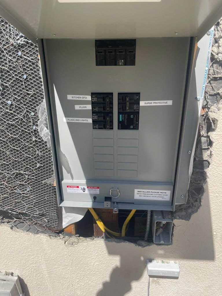 New outdoor main panel with labeled breakers